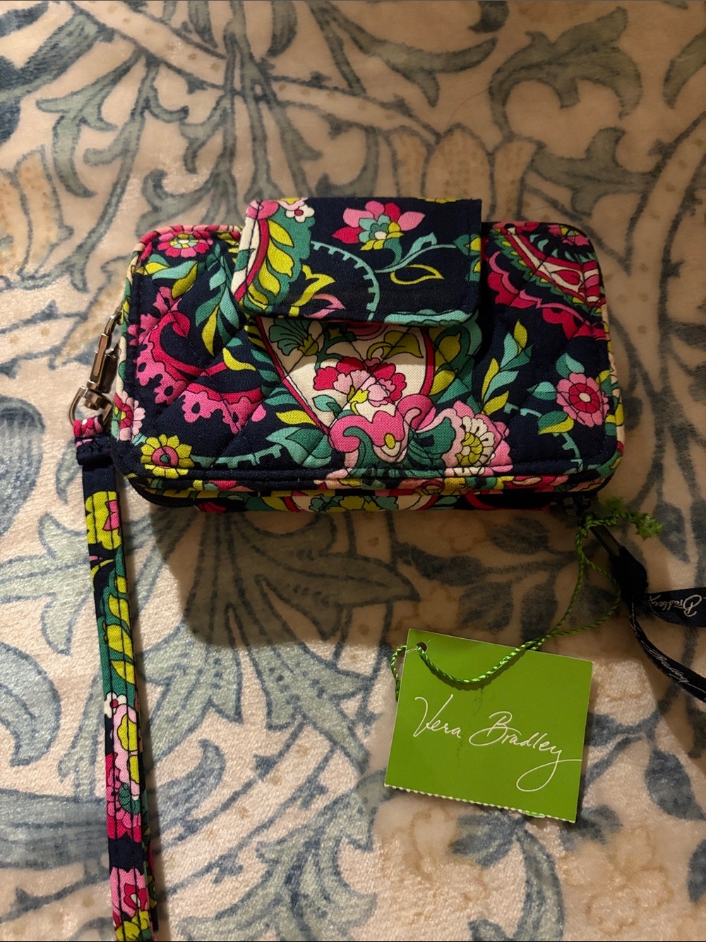 Vera Bradley Navy Floral Quilted Wristlet Wallet